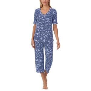 Cuddl Duds Printed Elbow-Sleeve Top & Capri Pants Pajama Set